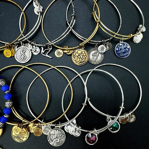 Alex and Ani Charm Bangle Jewelry Lot of 17 Silver & Gold Tone Bracelets