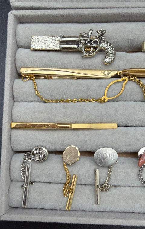 Vintage to Modern Men's Tie Clip & Tack Accessory Lot 30+ Non-Precious Metal