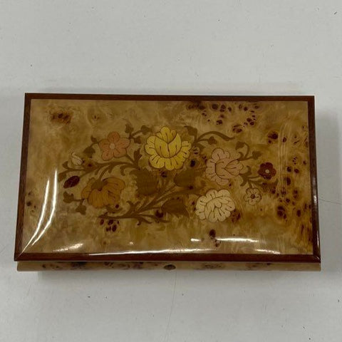 Vintage Italian Inlaid Wood Music Jewelry Box Floral Motif Sorrento Style 10"