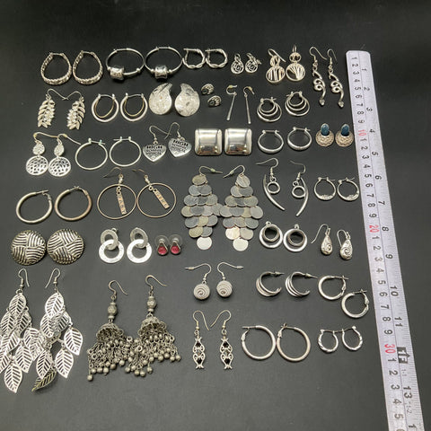 Fashion Costume Earring Lot 0.6 lbs Vintage to Modern Mixed Hoops Dangles 35 Pr