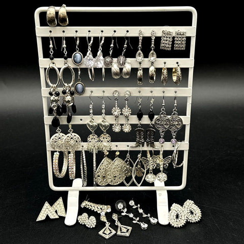Fashion Earrings Lot 25+ Pairs Silver Gunmetal Rhinestone Hoops Dangle