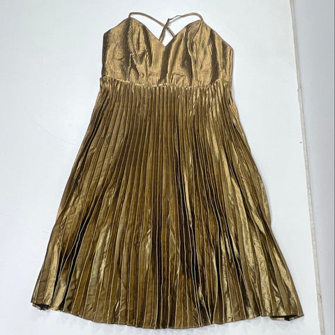 Banana Republic Women's Gold Metallic Pleated Criss Cross Midi Dress NWT Sz 18