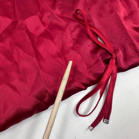 Vintage 80s Peacock Embroidered Satin Robe Kimono Frog Closure Burgundy Sz L