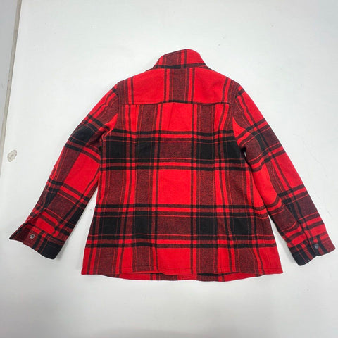 Talbots Women's Red Black Plaid Wool Blend Barn Chore Jacket Petite M NWT
