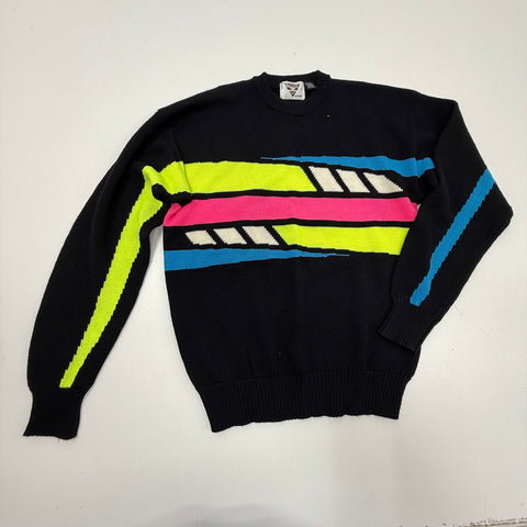 Vintage 80s Tyrolia Head Black Neon Colorblock Après-Ski Sweater Men's L