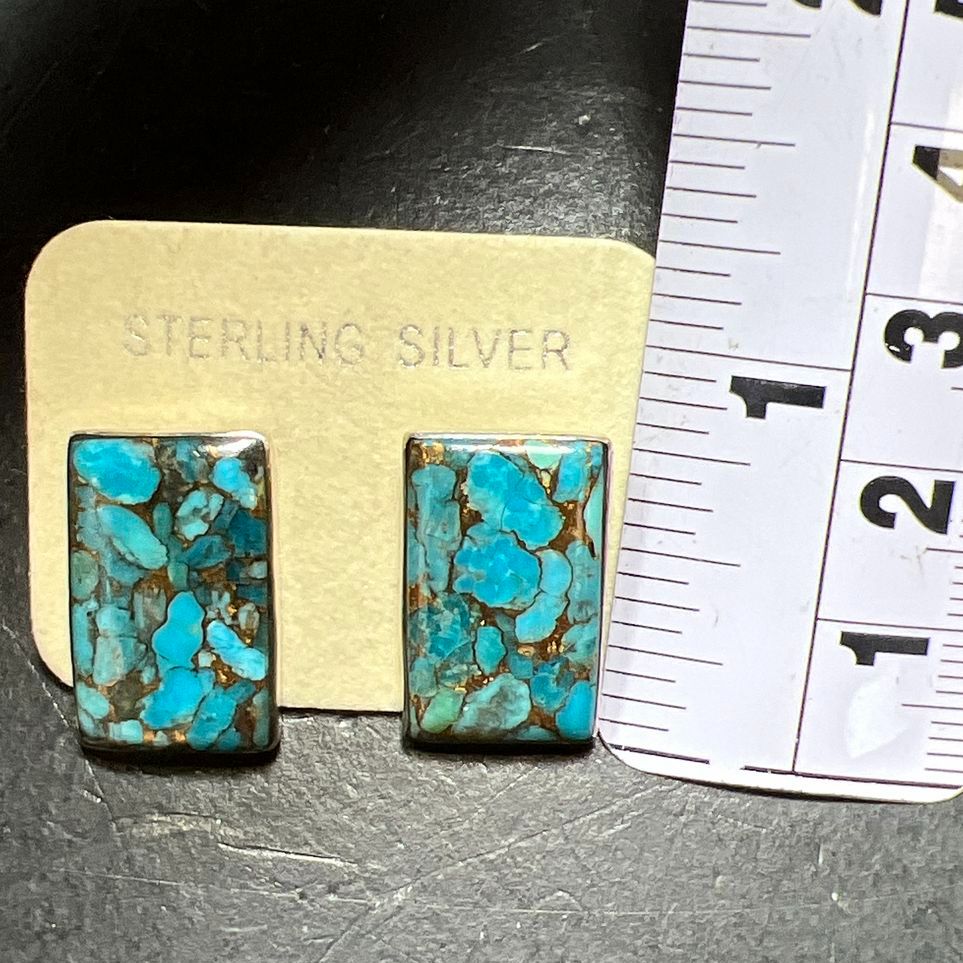 Sterling Silver Rectangle Mohave Turquoise Earrings 4.91g