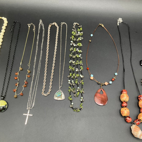 Vintage to Modern Costume Jewelry Lot of 11 Necklaces Pendants Beaded Chains