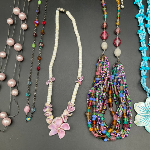 Vintage to Modern Costume Jewelry Lot 1 lb Beaded Shell Statement Necklaces 12pc