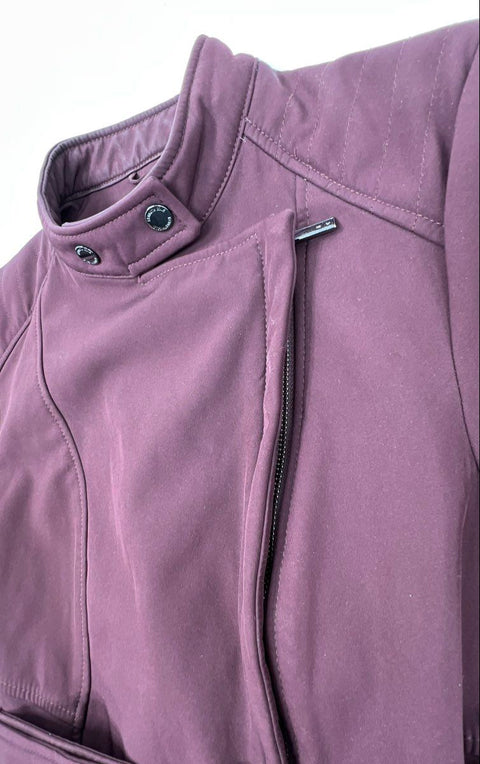 Kenneth Cole Women's Burgundy Softshell Asymmetrical Zip Belted Trench Coat Sz S