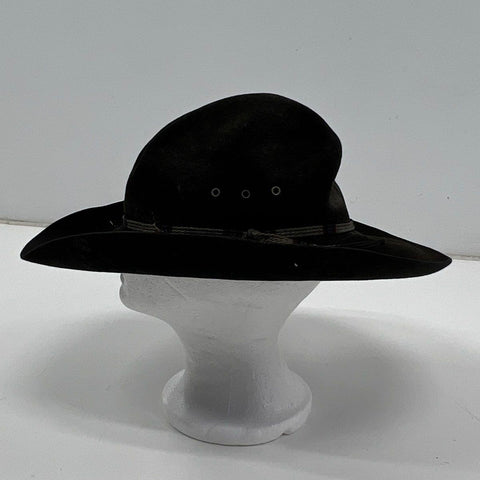 Vintage 70s Stetson Men's Black Felt Cowboy Hat Braided Band Wide Brim