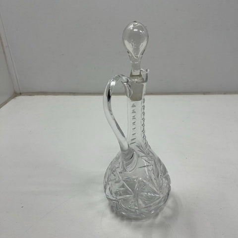 Vintage Cut Crystal Glass Wine Cruet Decanter Pinwheel Pattern w/ Stopper 12.25"