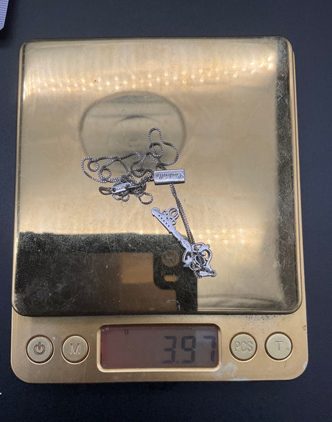 Disney 925 Sterling Silver Platinum Alloy Cinderella Key Necklace Topaz Diamond