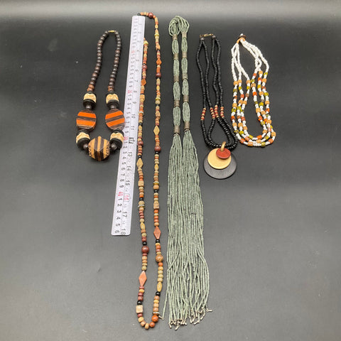 Vintage Boho Artisan Costume Jewelry Lot of 7 Beaded Necklaces Brass Bangles