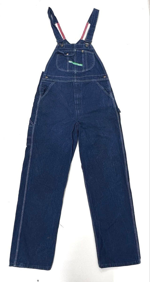 Vintage 90s Key Imperial Denim Bib Overalls Striped Straps Sz 36 x 34