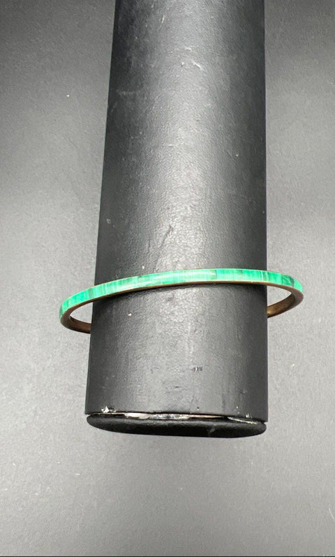 Lot of 3 Vintage Malachite Mother of Pearl Inlay Brass Tone Bangle Bracelets