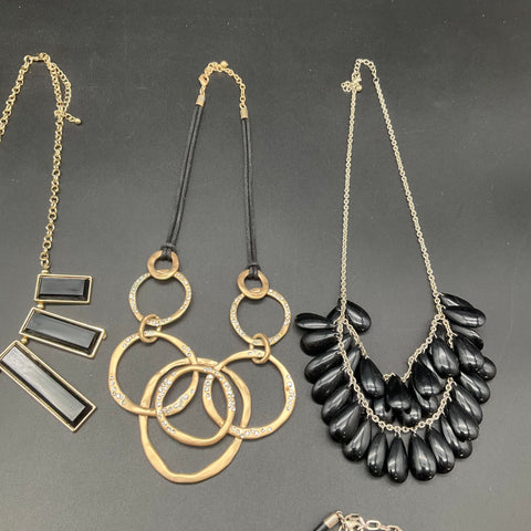 Modernist Statement Necklace Lot of 7 Baer SF Black Gold Silver Tone Chokers