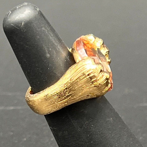 Kate Spade Gold Tone House Cat Double Paw Cocktail Ring Amber Crystal Size 4