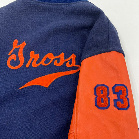 Vintage 80s Kaye Bros Varsity Letterman Wool Orange Leather Jacket Sz XL