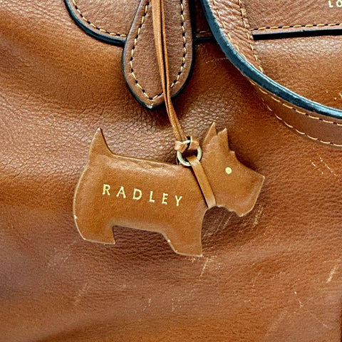 Radley London Brown Leather Satchel Handbag Crossbody Bag Gold Hardware