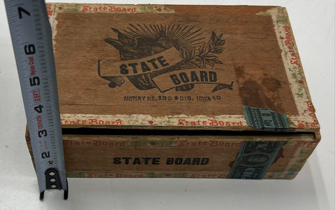 Antique State Board Wooden Cigar Box Iowa Factory 180 Boar Head Logo Early 1900s