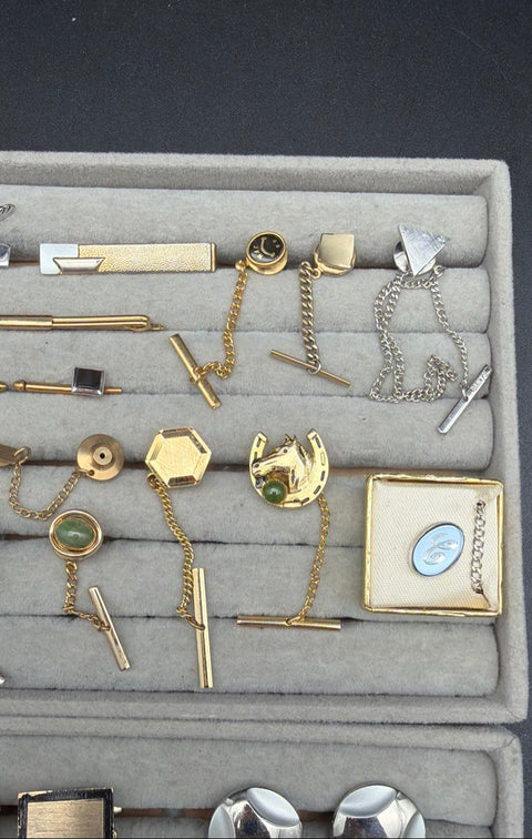 Vintage Mens Jewelry Lot Cufflinks Tie Clips Tacks Collar Bar Kreisler Yale