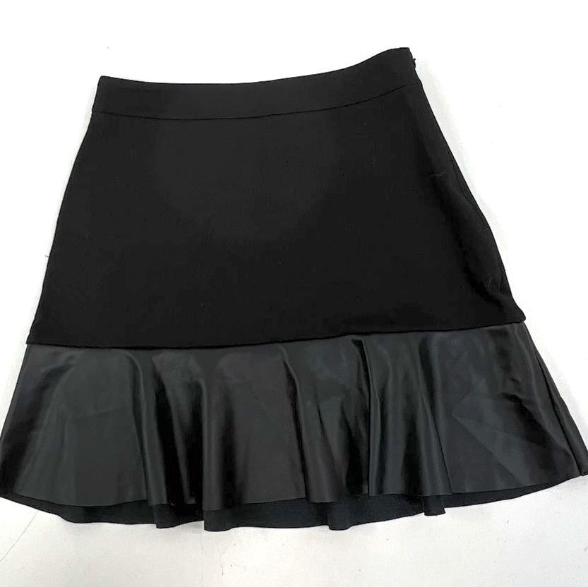 Michael Kors Faux Leather Ruffle Asymmetrical Skirt Black Women's Size S NWT