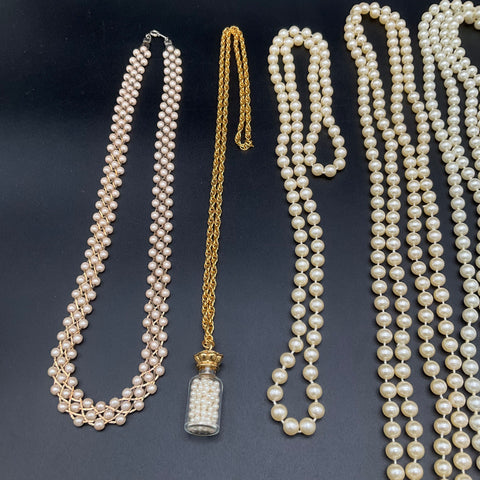 Faux Pearl and Beaded Costume Jewelry Lot of 8 Necklaces Vintage Style