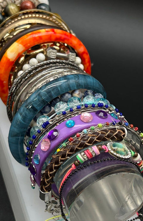 Vintage and Modern Bracelet Jewelry Lot of 24 Bangles Beaded Cuffs Chain
