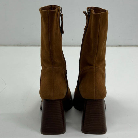 Angel Alarcon Brown Suede Square Toe Platform Block Heel Boots Size 39