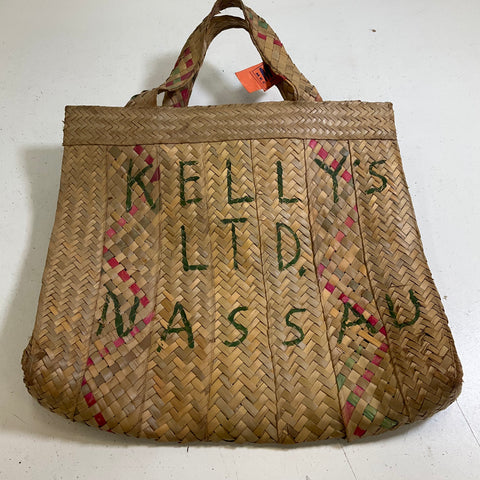Vintage 70s Woven Straw Souvenir Tote Bag KE ALII NASSAU TWA Flight Tag