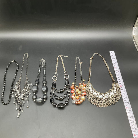 Mixed Fashion Jewelry Lot of 6 Necklaces Rhinestone Faux Pearl Beaded Statement