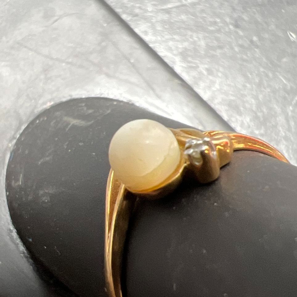 T&C 14KP Yellow Gold Ring White Stone & Gemstone Accent Ring 1.65g size 8.25