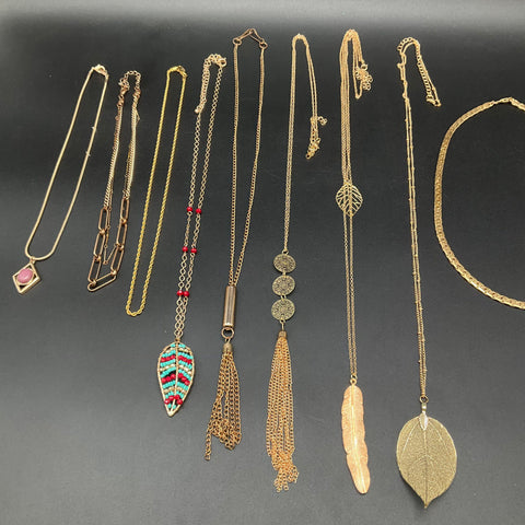 Vintage Style Gold Tone Fashion Jewelry Lot 13 Pendant Necklaces Tassels Leaf