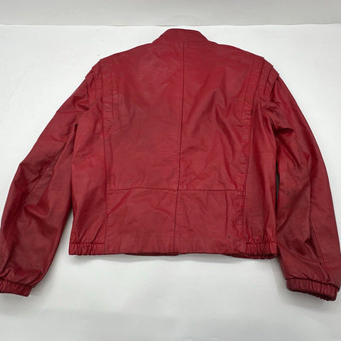 Vintage 80s Casablanca Red Leather Padded Shoulder Bomber Jacket Sz 42