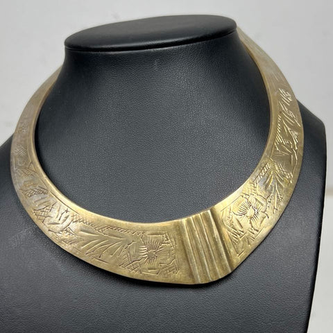 Vintage Brass Made in India Engraved Cuff Necklace