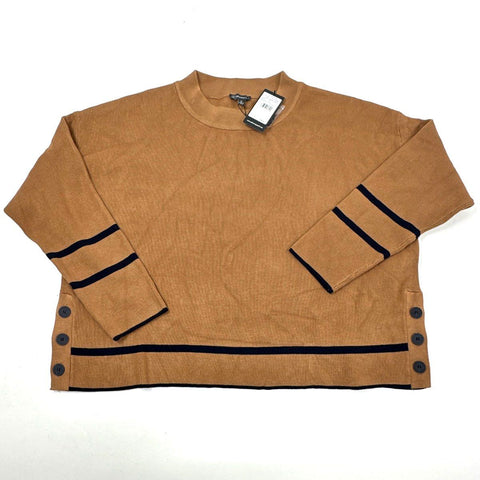 Adrianna Papell Women's Camel Striped Crew Neck Side Button Sweater Sz XL NWT