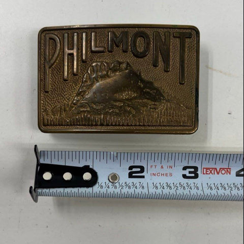 Vintage Philmont Scout Ranch Brass Belt Buckle Tooth of Time Mountain 3x2
