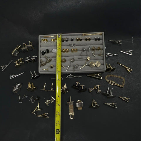 Vintage Men's Jewelry Lot 50+ Pieces Cufflinks Tie Clips Bars Tacks Gold Tone