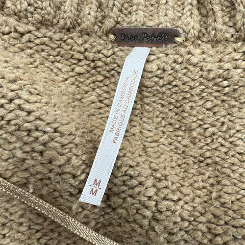 Free People Women's Brookside Sweater Tan Brown V-Neck Oversized Knit Size M