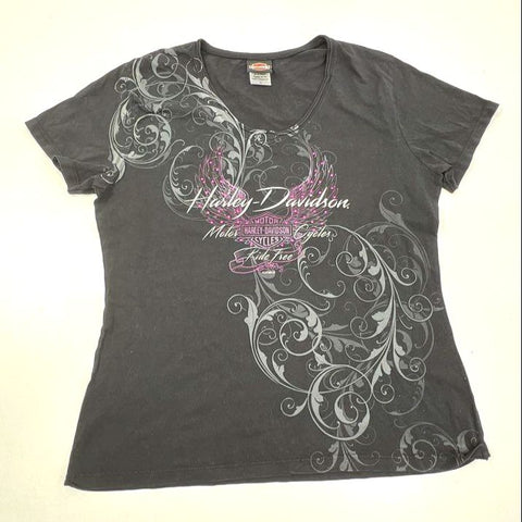 Harley-Davidson Women's 2 T-Shirt Lot Black Graphic Rhinestone Glitter Size L