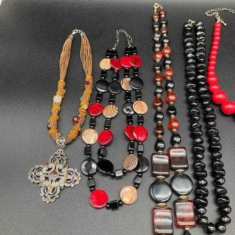Vintage to Modern Costume Jewelry Lot 11 Necklaces Beaded Statement Skull Cross