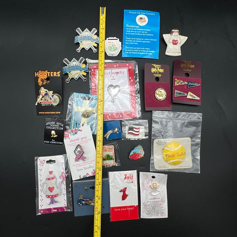 Lapel Pin Lot 21pc Mixed Enamel Harry Potter Yankees Hooters Sports Awareness