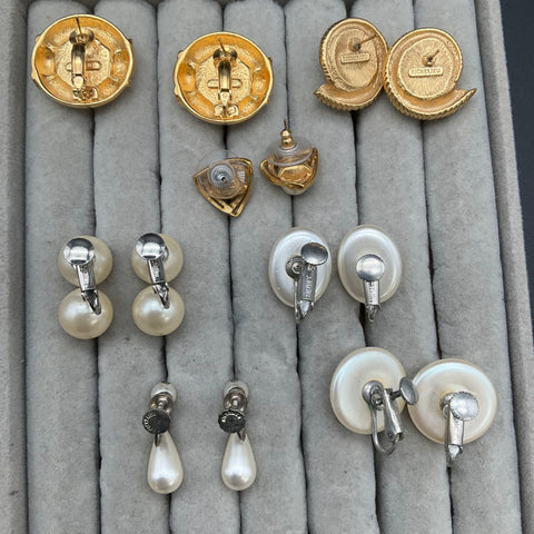 Vintage Richelieu Faux Pearl Jewelry Lot 8 Pairs Clip On & Pierced Earrings