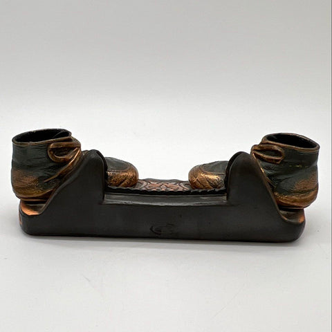 Vintage 1960s Bronze Finished Baby Shoe Display Stand 11-Inch
