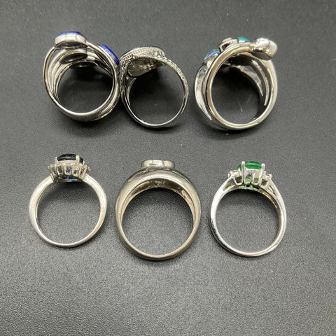 Silver Tone Fashion Rings Mixed Style Cocktail Band Jewelry Lot of 6 Sizes 6-9