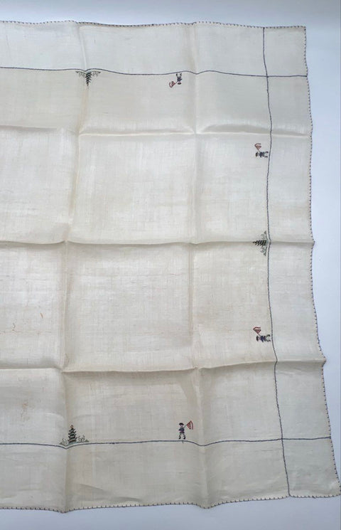 Miller & Rhoads Pagoda Embroidered Linen Tablecloth Napkin Set 5pc Vintage