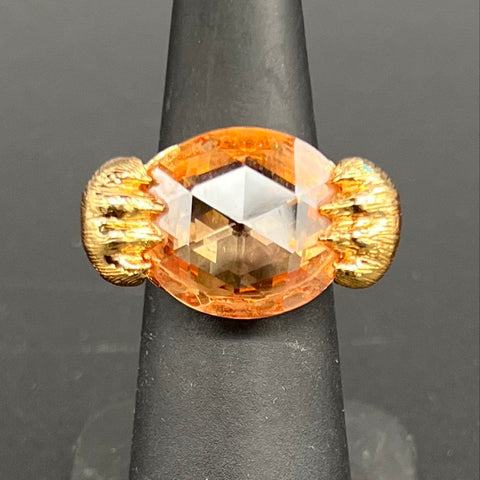 Kate Spade Gold Tone House Cat Double Paw Cocktail Ring Amber Crystal Size 4
