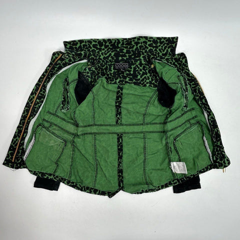 Vintage Coogi Kids Leopard Print Canvas Utility Jacket Green Black Sz 6x