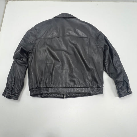 Croft & Barrow Black Vintage Y2K Quilted Lined Bomber Leather Jacket Men's L