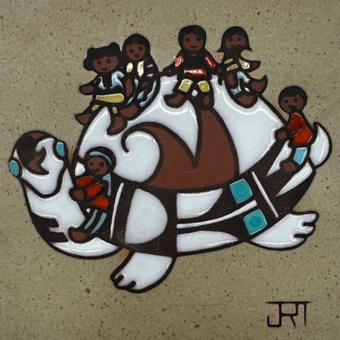 Cleo Teissedre Ceramic Storyteller Turtle Trivet Wall Tiles Lot 2 Vintage 6x6